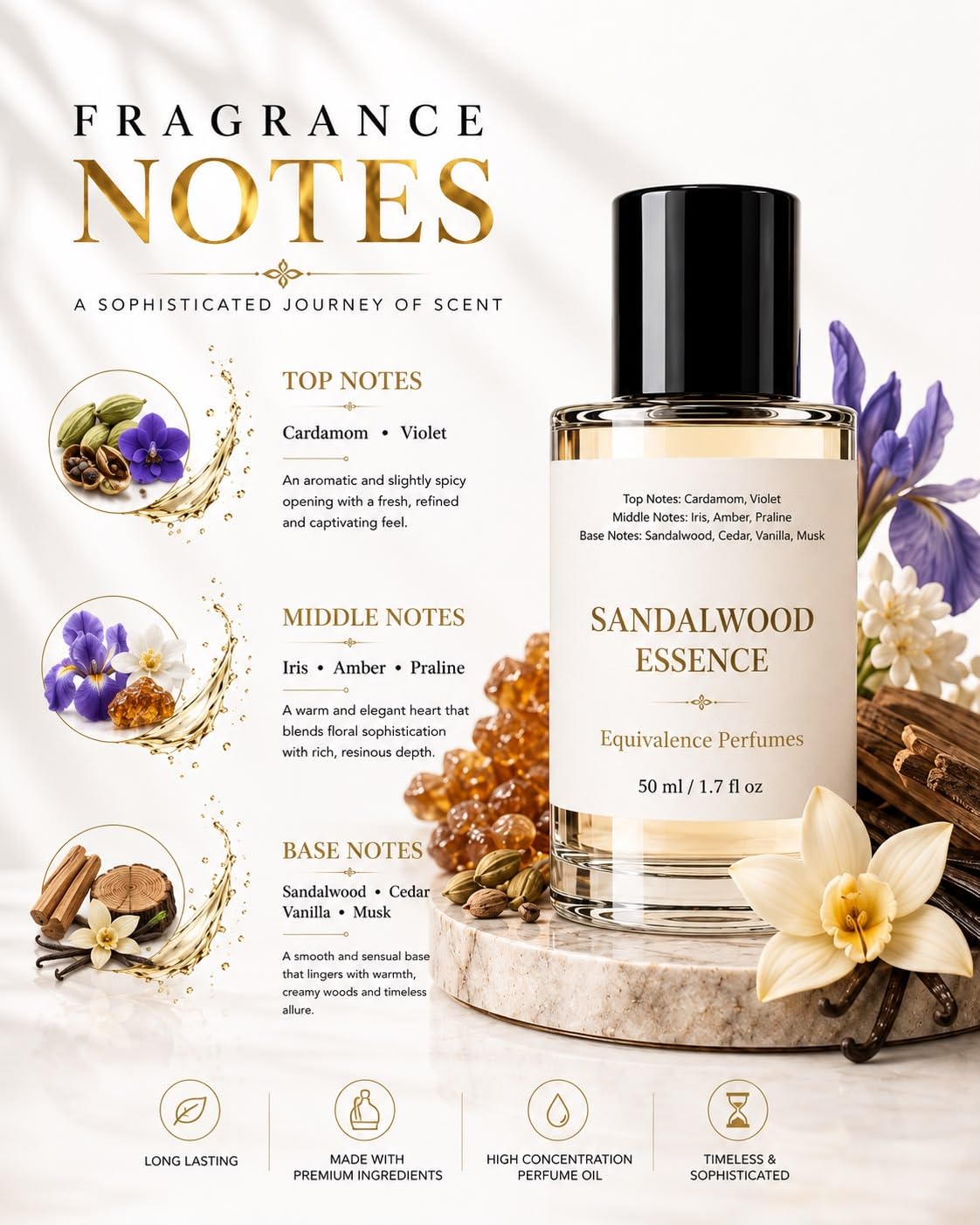 Sandawood Essence Elixir 50 ml – Inspired by Inspired by Santal 33 – High Concentration Perfume Spray – Cardamom, Violet, Sandalwood– Long Lasting Unisex Parfum