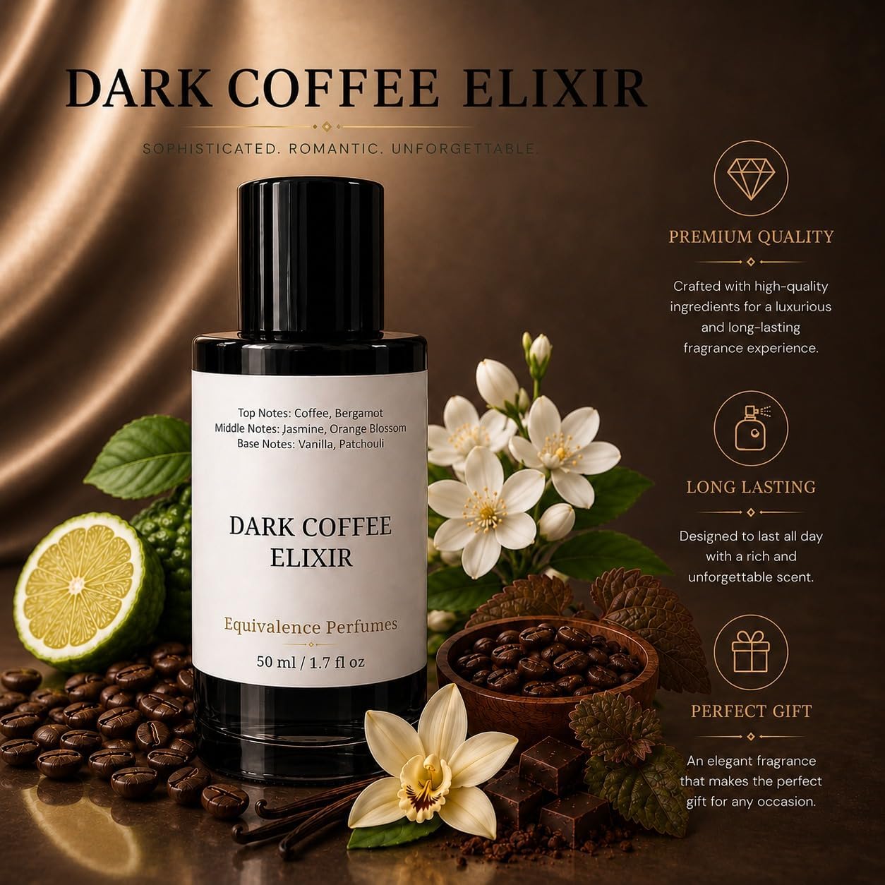 Dark Coffee Elixir 60 ml – Inspired by Black Opium Fragrance Unisex – High Concentration Perfume Spray – Coffee Vanilla, Jasmine, Patchouli & Warm Amber – Long Lasting Unisex Parfum