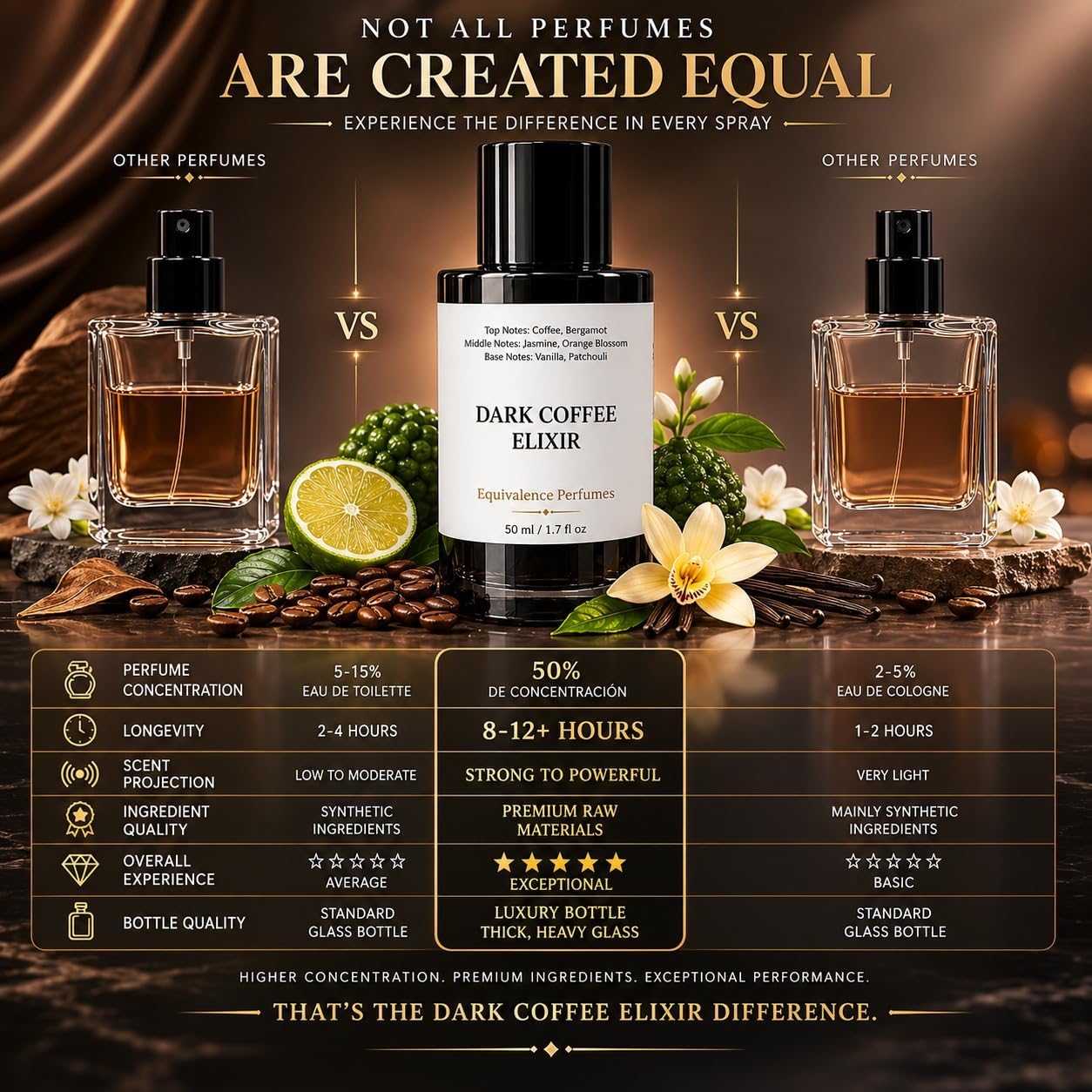 Dark Coffee Elixir 60 ml – Inspired by Black Opium Fragrance Unisex – High Concentration Perfume Spray – Coffee Vanilla, Jasmine, Patchouli & Warm Amber – Long Lasting Unisex Parfum