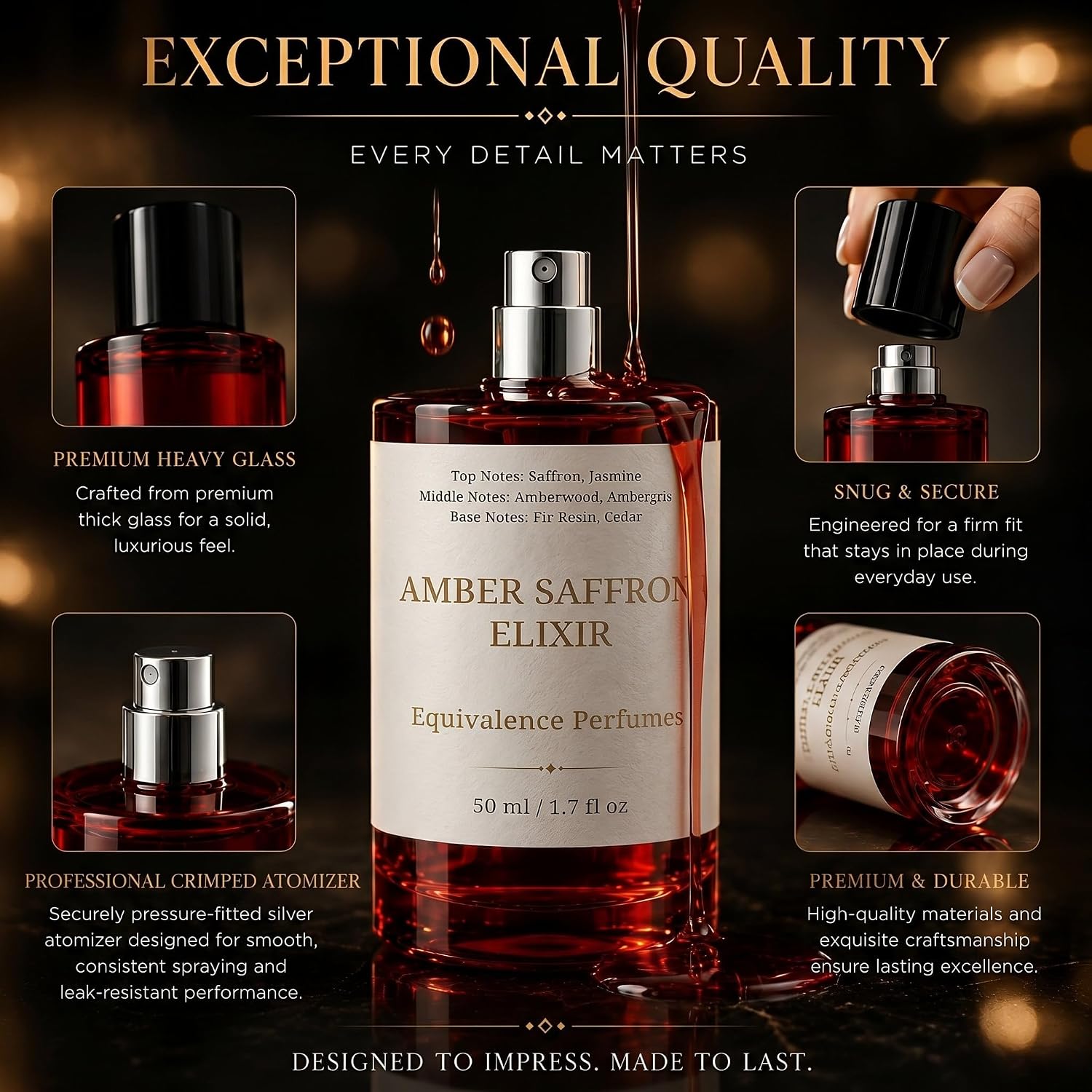 Amber Saffron Elixir 60ml – Inspired by Baccarat Rouge 540 Fragrance for Women & Men – High Concentration Perfume Spray – Saffron, Jasmine & Amberwood Scent – Long Lasting Unisex Parfum