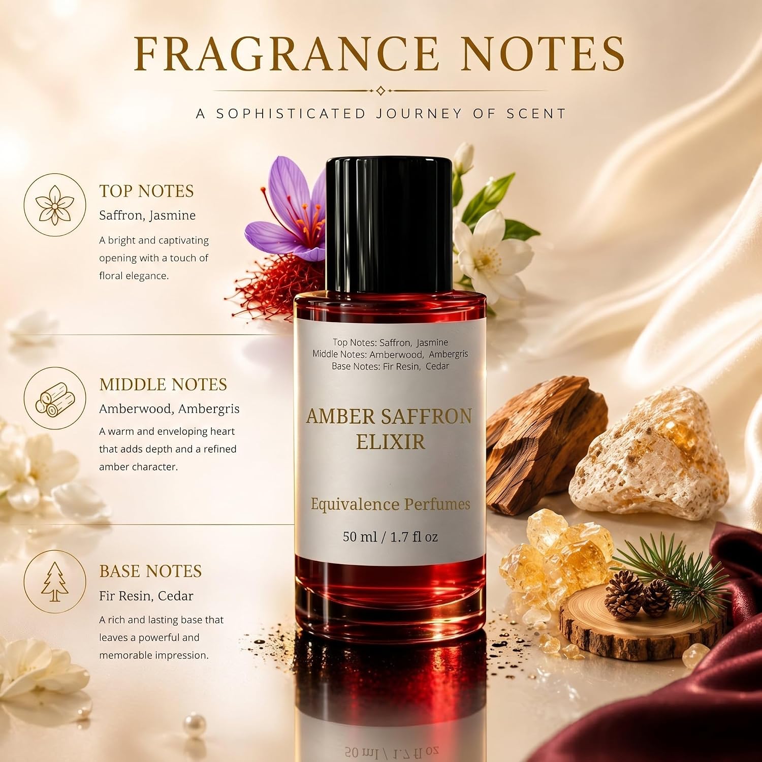 Amber Saffron Elixir 60ml – Inspired by Baccarat Rouge 540 Fragrance for Women & Men – High Concentration Perfume Spray – Saffron, Jasmine & Amberwood Scent – Long Lasting Unisex Parfum
