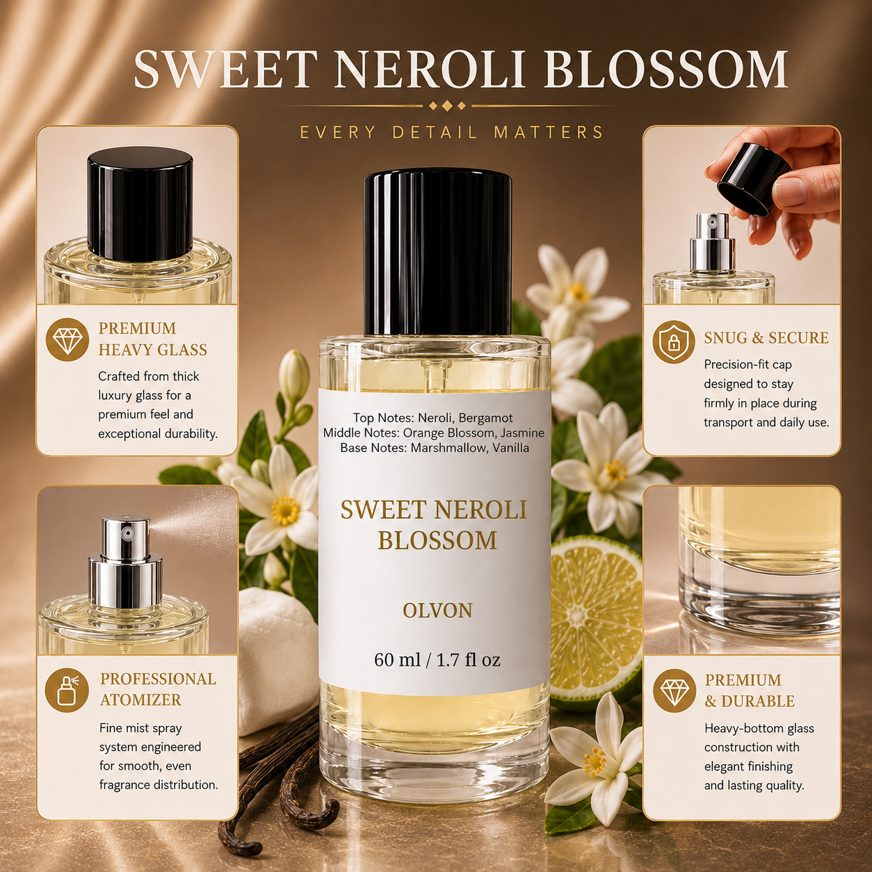 Sweet Neroli Blossom Elixir 60 ml – Inspired by Love, Don't Be Shy Fragrance for Women – High Concentration Perfume Spray – Mashmallow, Vanilla, Orange Blossom – Long Lasting Unisex Parfum