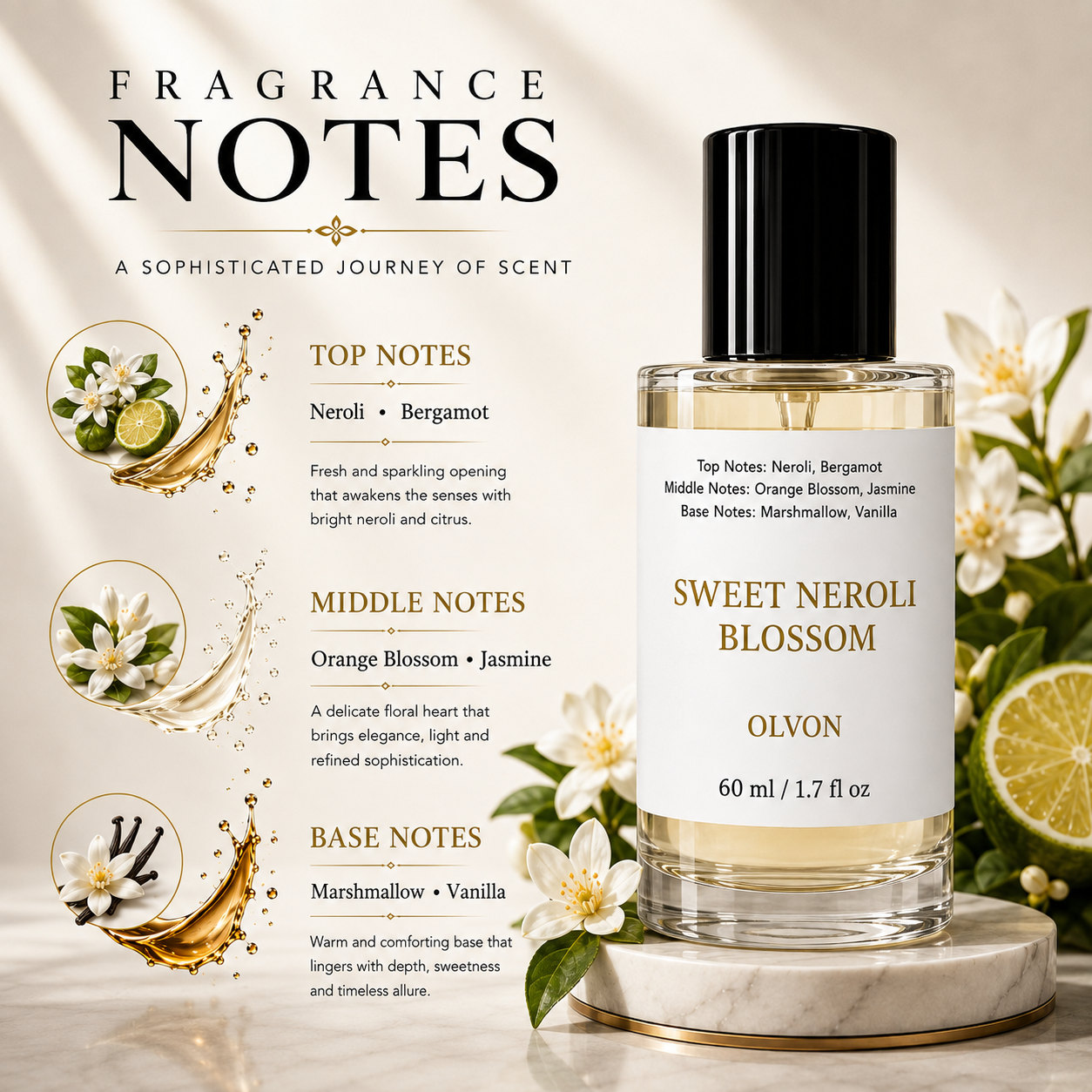 Sweet Neroli Blossom Elixir 60 ml – Inspired by Love, Don't Be Shy Fragrance for Women – High Concentration Perfume Spray – Mashmallow, Vanilla, Orange Blossom – Long Lasting Unisex Parfum