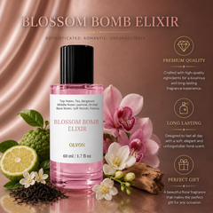 Blossom Bomb Elixir 60 ml – Inspired by Flowerbomb – Tea, Bergamot, Jasmine & Orchid – High Concentration Long-Lasting Perfume Spray for Women – Soft Woods & Freesia